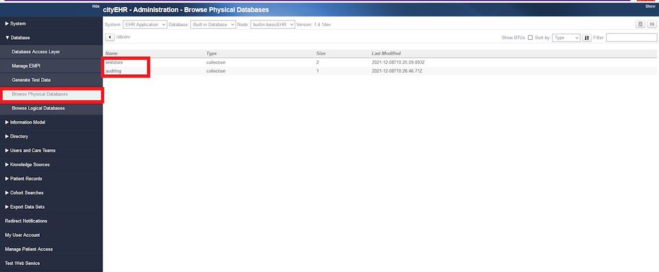 Browse Physical Database Page