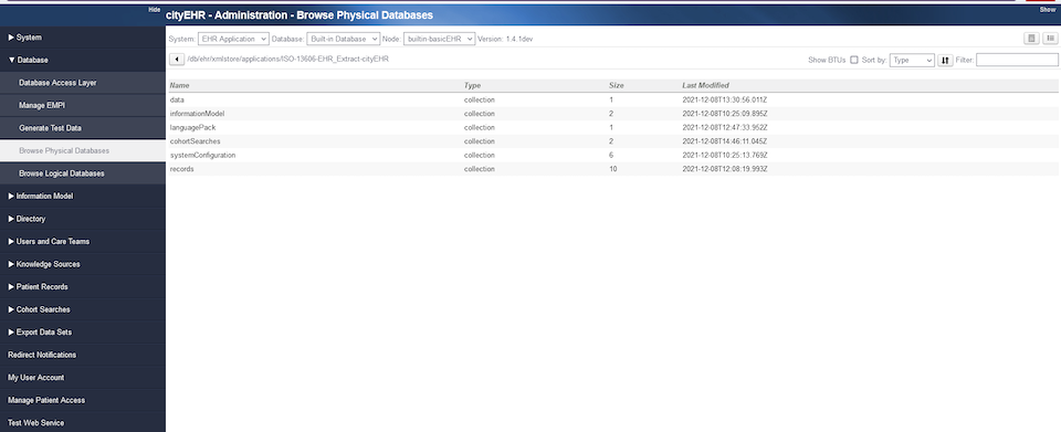 Top-Level Collections for the Default cityEHR Application