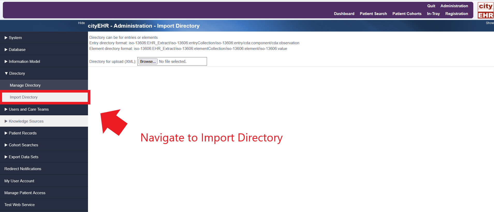 Import directory page