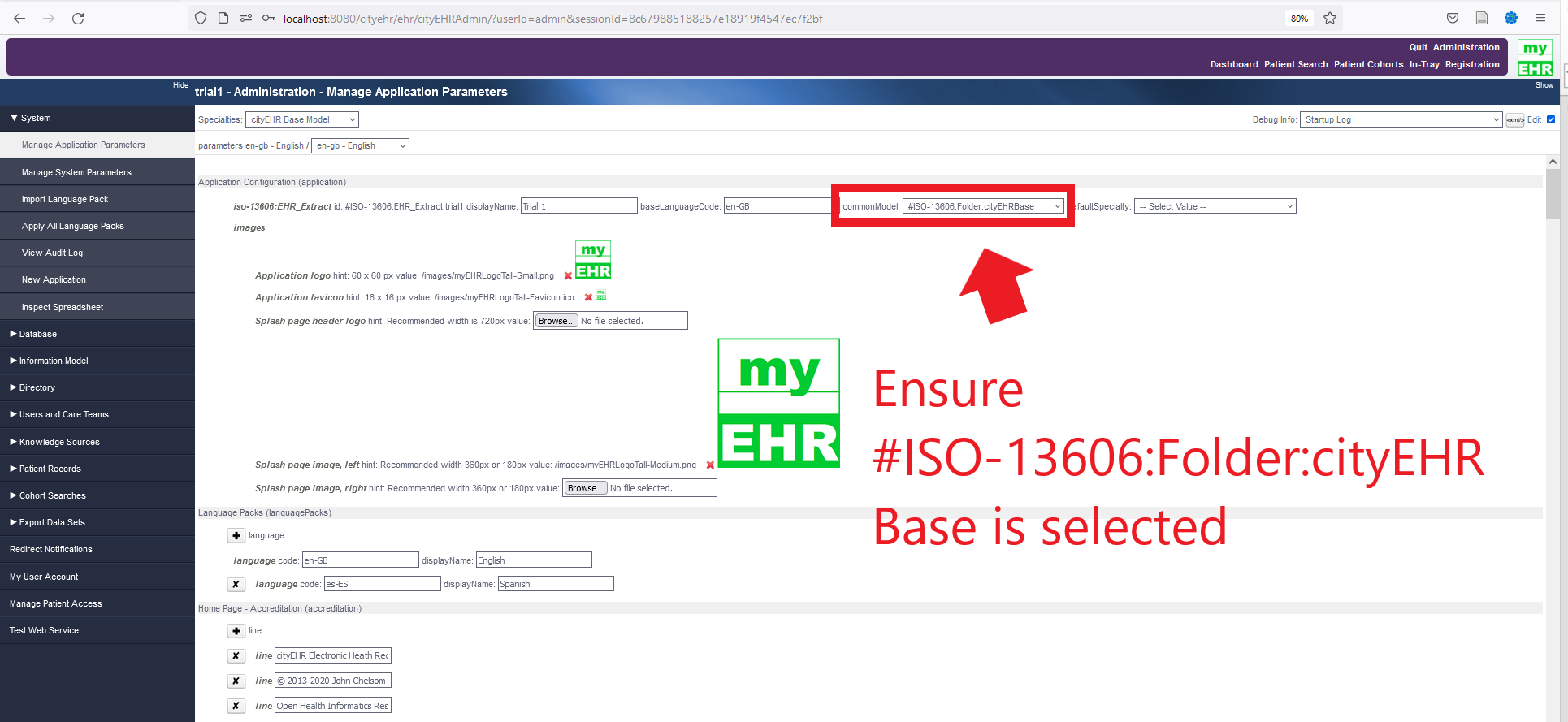 Selecting the cityEHR Base folder