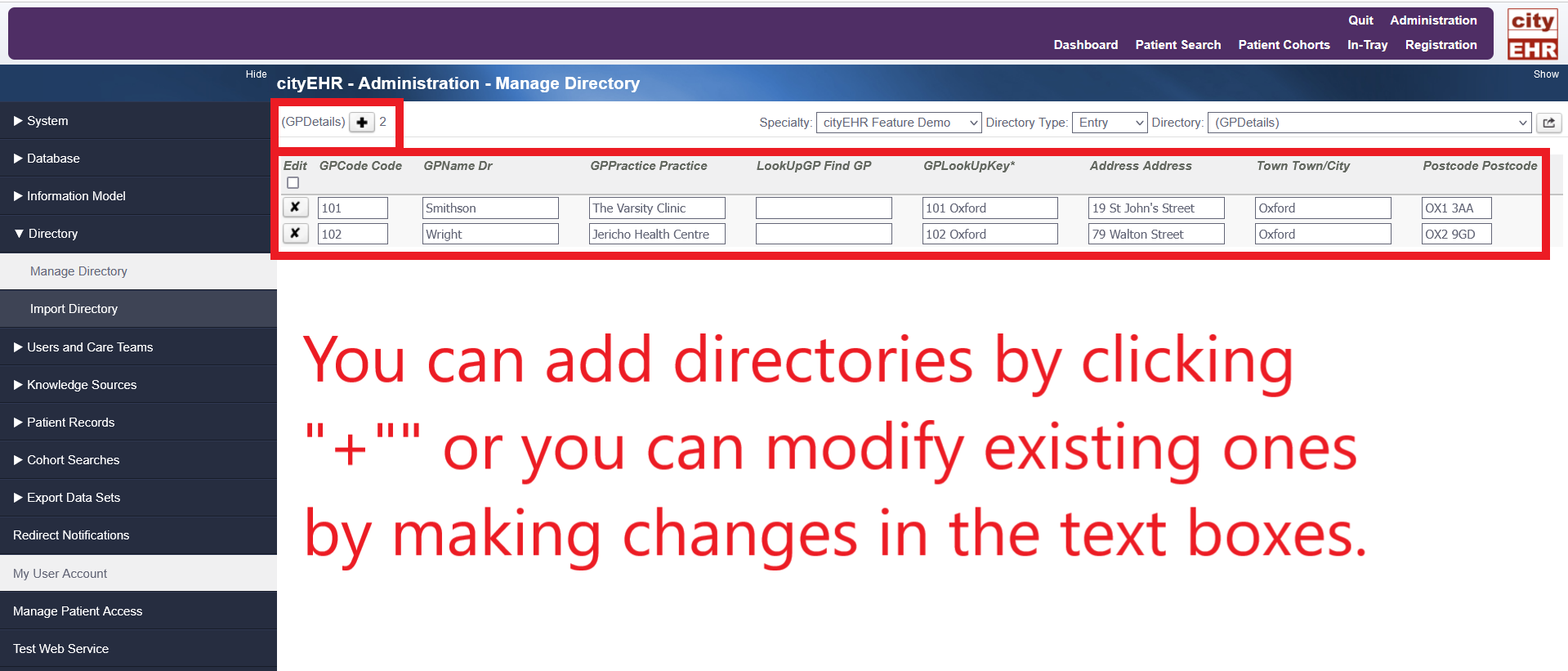 Adding directories or modifying existing ones