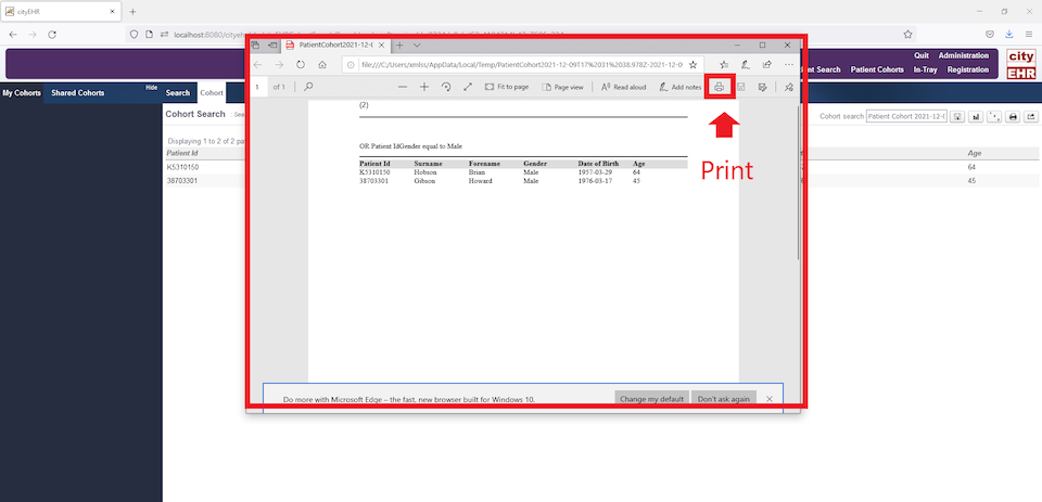 Confirmation of the Cohort List(s) Print