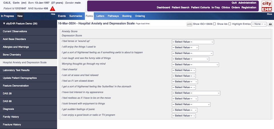 Hospital Anxiety and Depression Scale Form