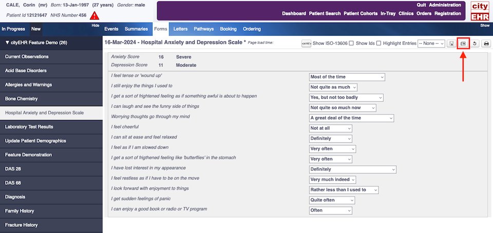 Publishing Completed HADS Form to the Patient Record