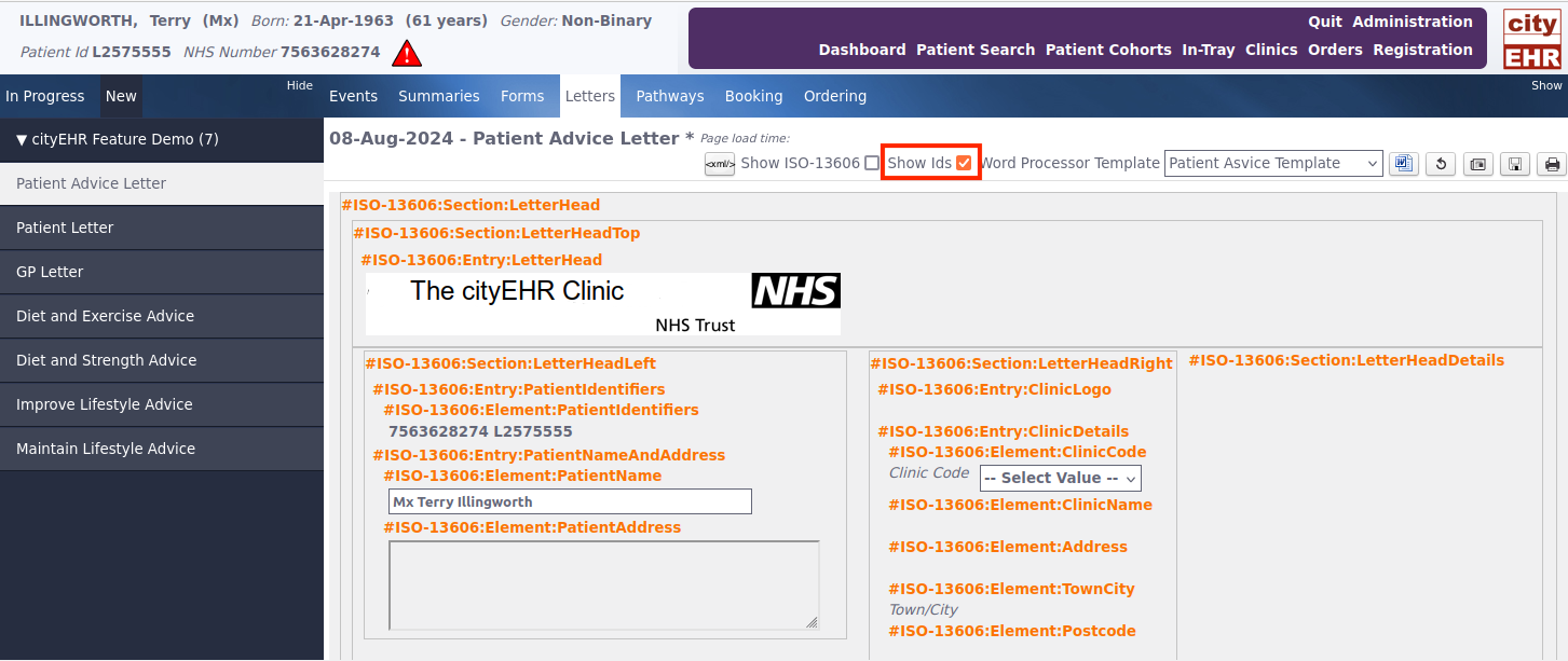 Show Ids When Running cityEHR in Debugging Mode