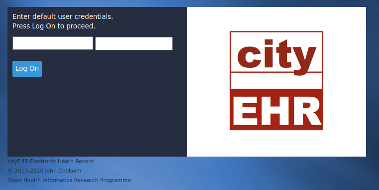 cityEHR Log-on Page