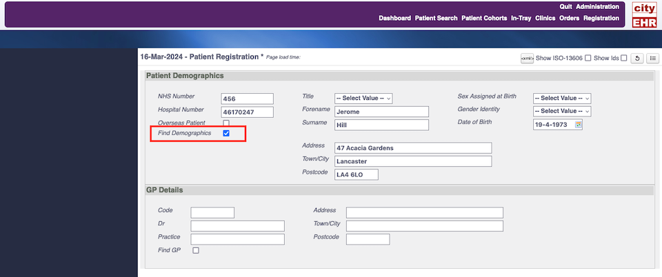 Patient Registration “Find Demographics” Lookup Service