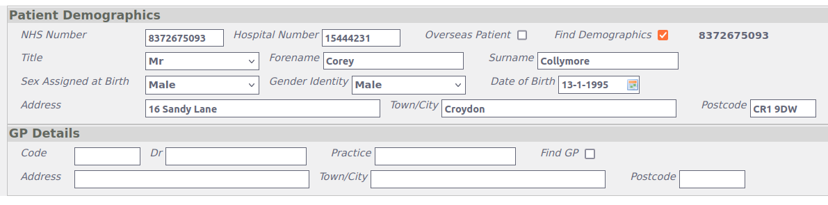 Lookup service used in patient registration form