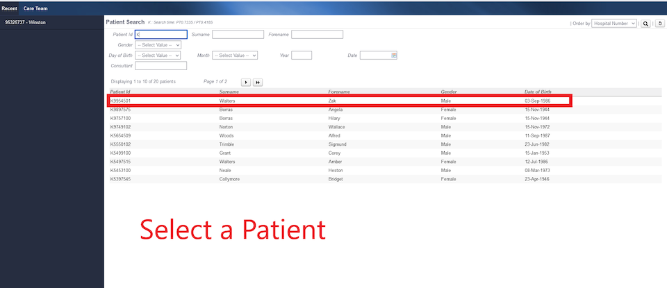 List of Patients Found Using Patient Search